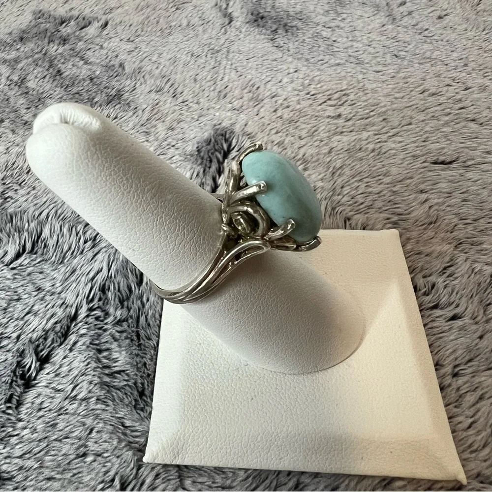 Sterling Silver Large Prong Set Turquoise Cabochon Statement Ring Size 7